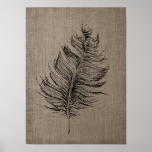 Poster Plumes n°1 avec Faux Linen Taupe Art