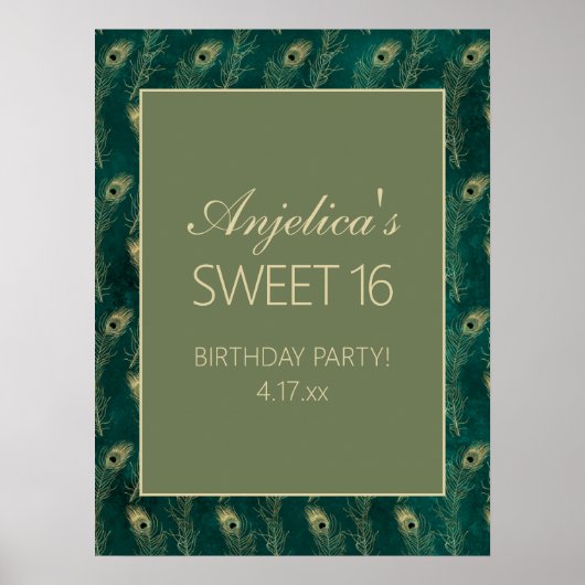 Poster Plumes Peacock or turquoise Fille's Sweet 16 (Devant)