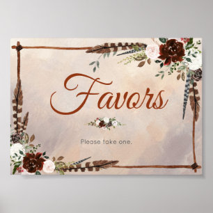 Poster Plumes rustiques de bois et fleurs florales