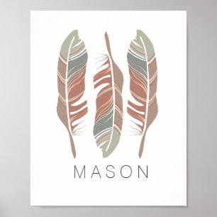Poster Plumes rustiques Personnalisé Garçon Art mur Impri