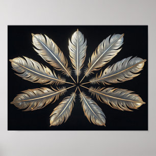 Poster Plumes symétriques : Elégance or & argent