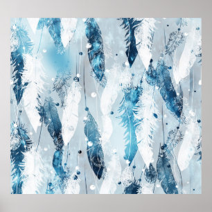 Poster Plumes tombantes : Aquarelle bleue sans joint