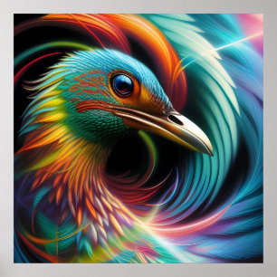 Poster Plumes tourbillonnantes de paon d'oiseau coloré