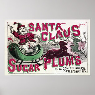 Poster Plums de sucre Santa Claus - Noël Vintage