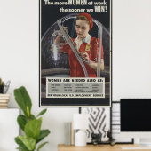 Poster Plus de femmes au travail plus tôt nous gagnons [1 (Bureau à domicile)