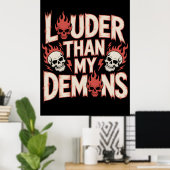 Poster Plus fort que mes démons : Crâne gothique et flamm (Bureau à domicile)
