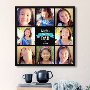 Poster Plus grand papa du monde 8 Photo Collage Turquoise