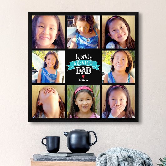Poster Plus grand papa du monde 8 Photo Collage Turquoise