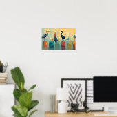 Poster Plusieurs oiseaux de mer perchés sur des pieux (Bureau à domicile)