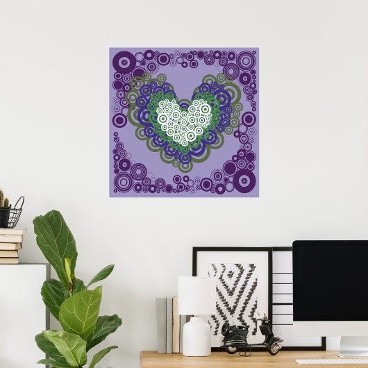 Poster Plutôt violet vert Coeurs et cercles Motif (Bureau à domicile)