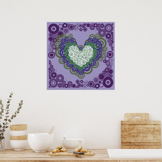 Poster Plutôt violet vert Coeurs et cercles Motif (Cuisine)