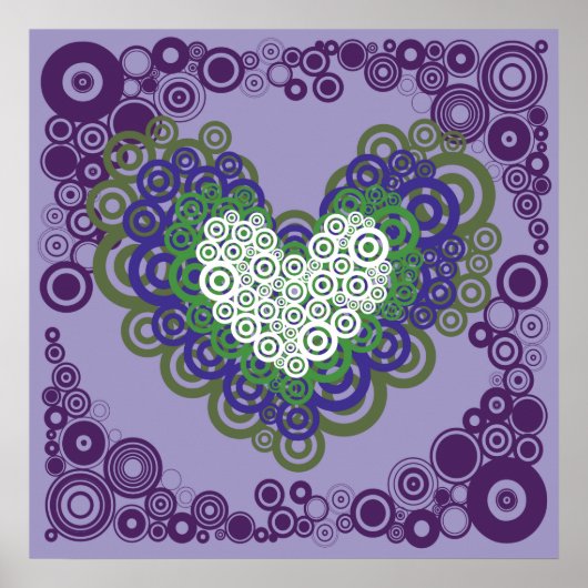 Poster Plutôt violet vert Coeurs et cercles Motif (Devant)