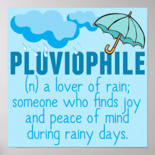 Poster Pluviophile Amoureux de la Pluie Joli Parapluie Bl