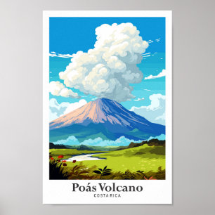 Poster Poas Volcano Costa Rica Art Travel Illustration