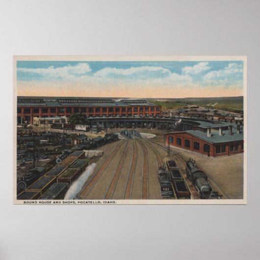 Poster Pocatello, ID - Train Depot Round House & (Devant)