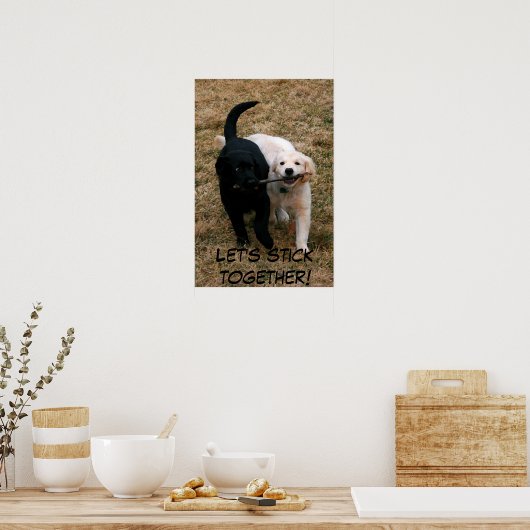 Poster Pochette de chiots noirs et blancs (Cuisine)