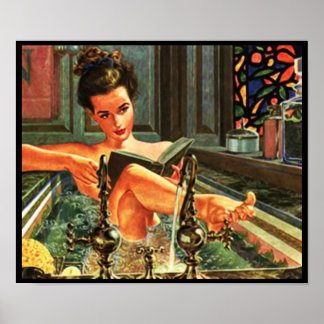 Poster Pochette vintage pinup girl dans bain 14"×11"
