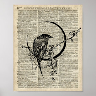 Poster Pochoir noir d'oiseau de Raven au-dessus de