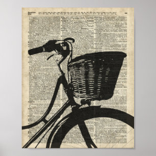 Poster Pochoir vintage de bicyclette au-dessus de vieille