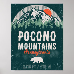 Poster Poconos Pennsylvania PA Mountain Cadeau Retro