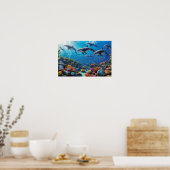 Poster Pod de dauphins dynamiques et poissons - Récif de  (Cuisine)