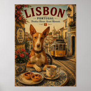 Poster Podengo portugais à Lisbonne Art de voyage vintage