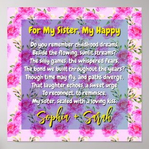 Poster Poème Cadeau pour ma soeur & Fleurs roses   Souven