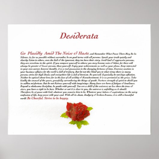 Poster Poème de Desiderata par Max Ehrmann (Devant)