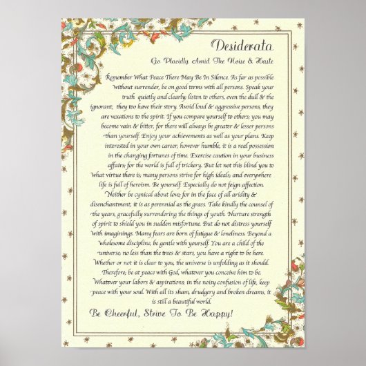 Poster Poème de Desiderata par Max Ehrmann (Devant)