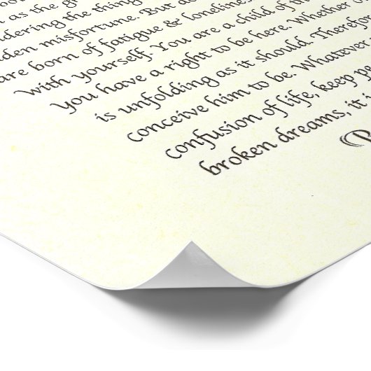 Poster Poème de Desiderata par Max Ehrmann (Coin)