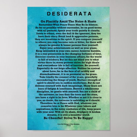 Poster Poème de Desiderata par Max Ehrmann Aquarelle Abst (Devant)