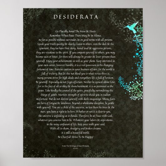 Poster Poème de Desiderata par Max Ehrmann Chalk Art (Devant)