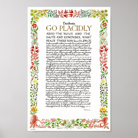 Poster Poème de Desiderata par Max Ehrmann Fleurs sauvage (Devant)