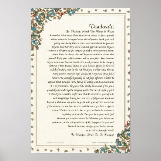 Poster Poème de Desiderata par Max Ehrmann Floral Medici (Devant)