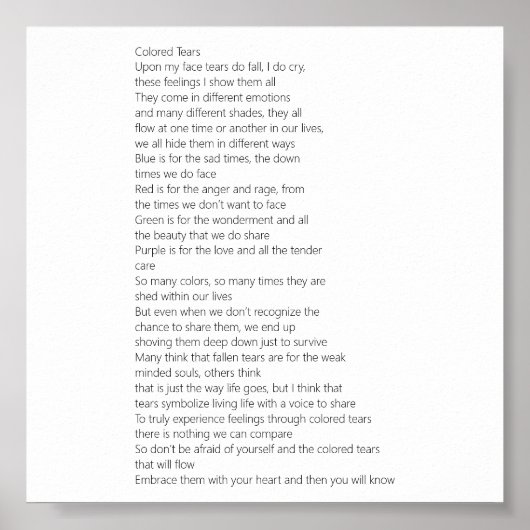 Poster Poème de larmes colorées (Devant)