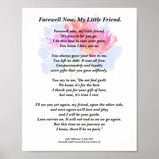 Poster Poème de Sympathie pour animaux de compagnie Impri (Devant)