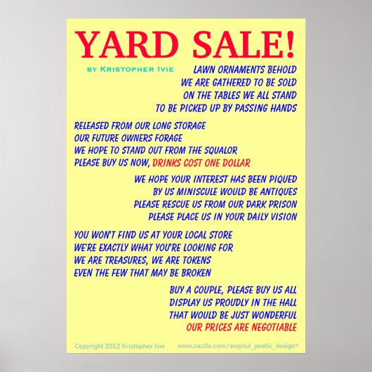 Poster Poème de Yard Sale (Devant)