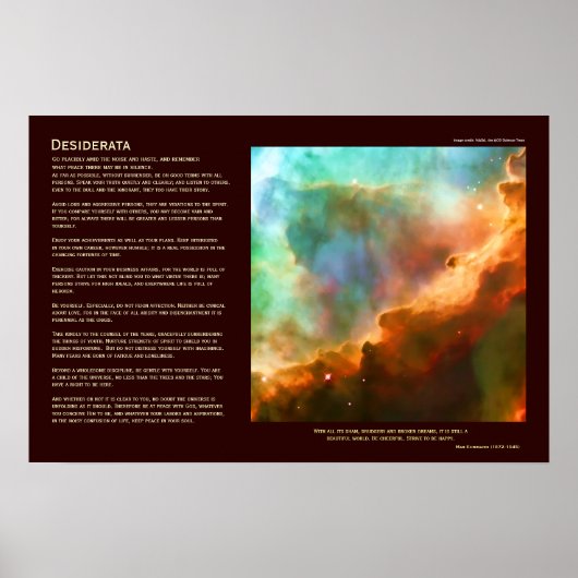 Poster Poème Desiderata - Omega Nebula, zoom profond (Devant)