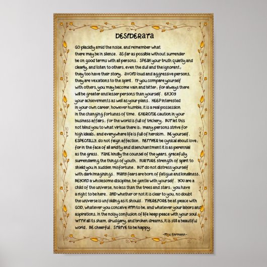 Poster Poème Desiderata sur le Brown et l'or (Devant)