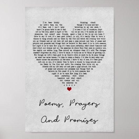 Poster Poèmes Prières Et Promesses Grey Coeur Chanson Lyr (Devant)