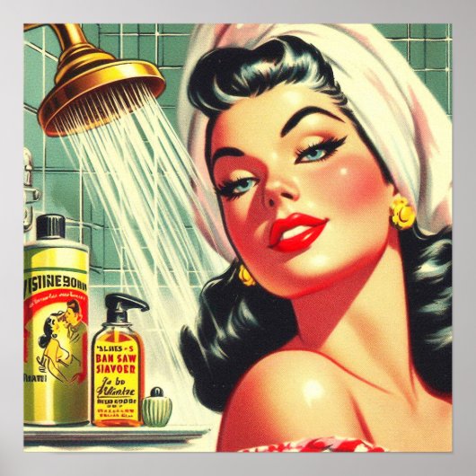 Poster Poignée de douche vintage vers le haut (Devant)