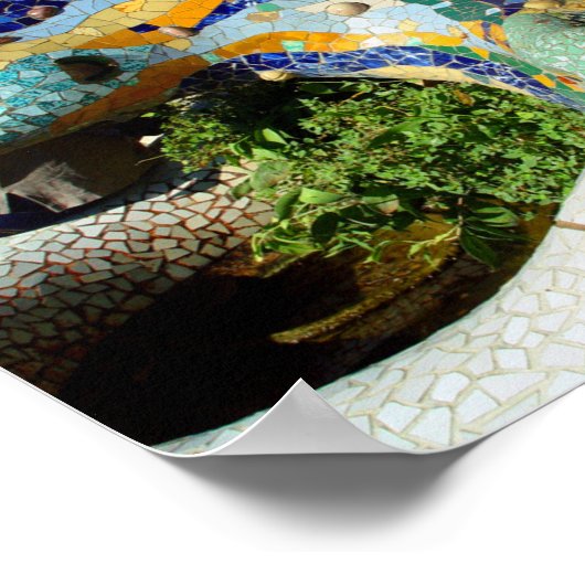 Poster Poignée Gaudi Lizard et fleurs vertes (Coin)