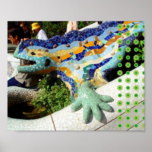 Poster Poignée Gaudi Lizard et fleurs vertes (Devant)