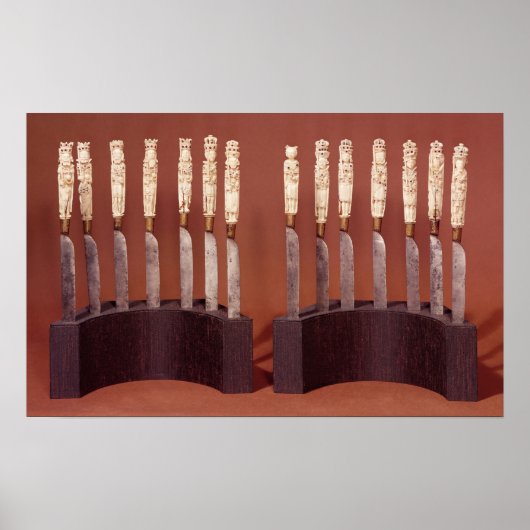 Poster Poignées de couteau sculptées montrant des monarqu (Devant)