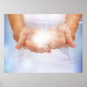 Poster Poignées de guérison avec cristal blanc énergie gu