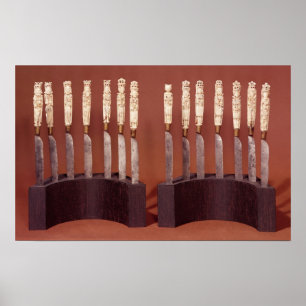 Poster Poignées découpées de couteau montrant les