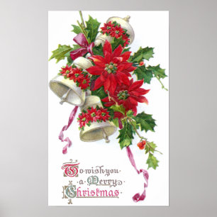 Poster Poinsettia Bells et Noël de cru de houx