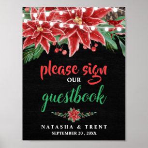 Poster Poinsettia Chalkboard Christmas Guestbook Wedding