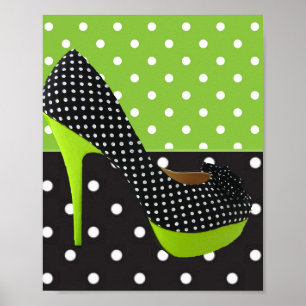 Poster Pointe Polka verte et noire Haut talon