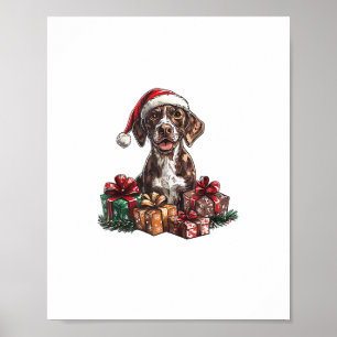 Poster Pointeur à cheveux allemand Santa Hat Noël GSP